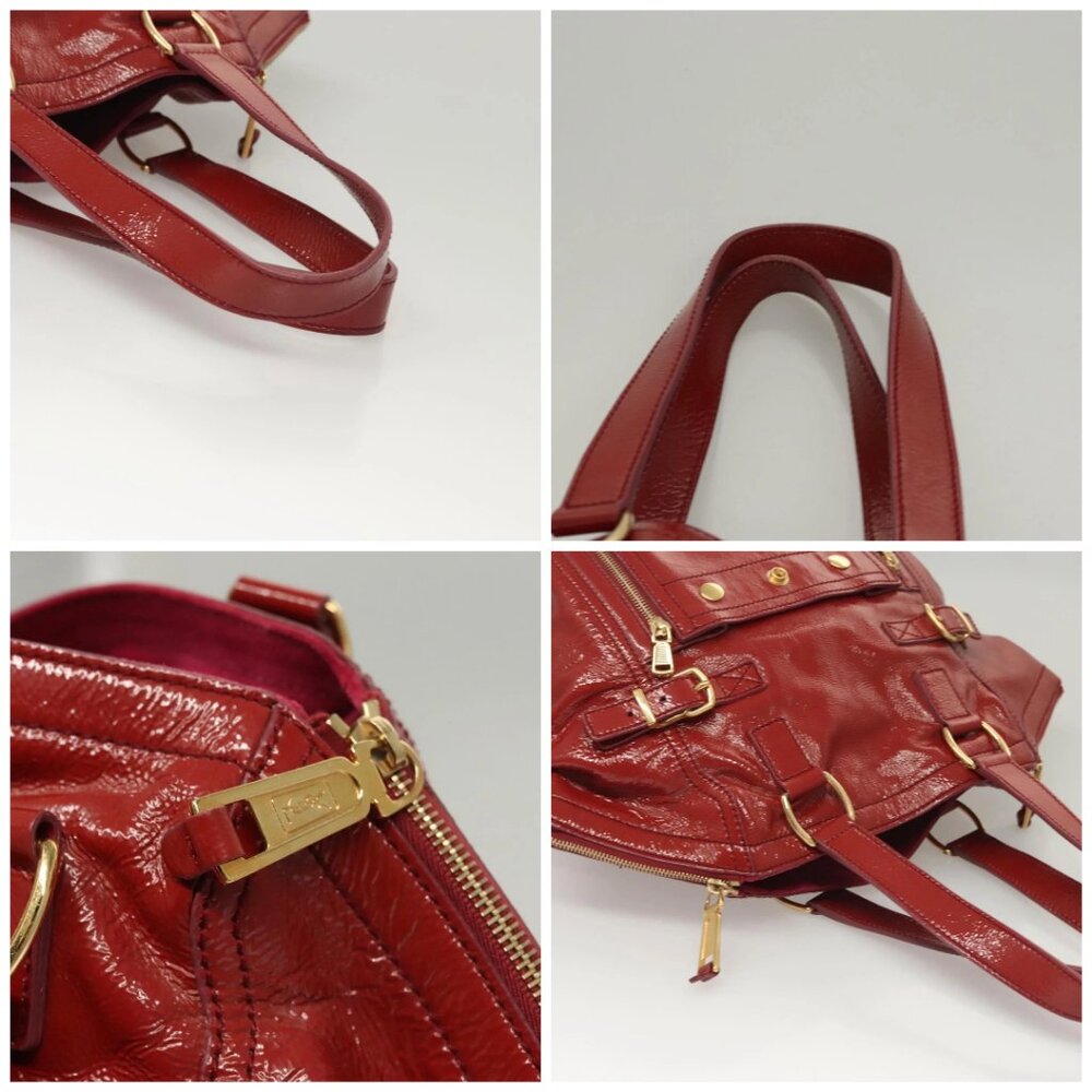 SAINT LAURENT Downtown Shoulder Bag Enamel Red Gold Auth sw465 - Picture 16 of 16
